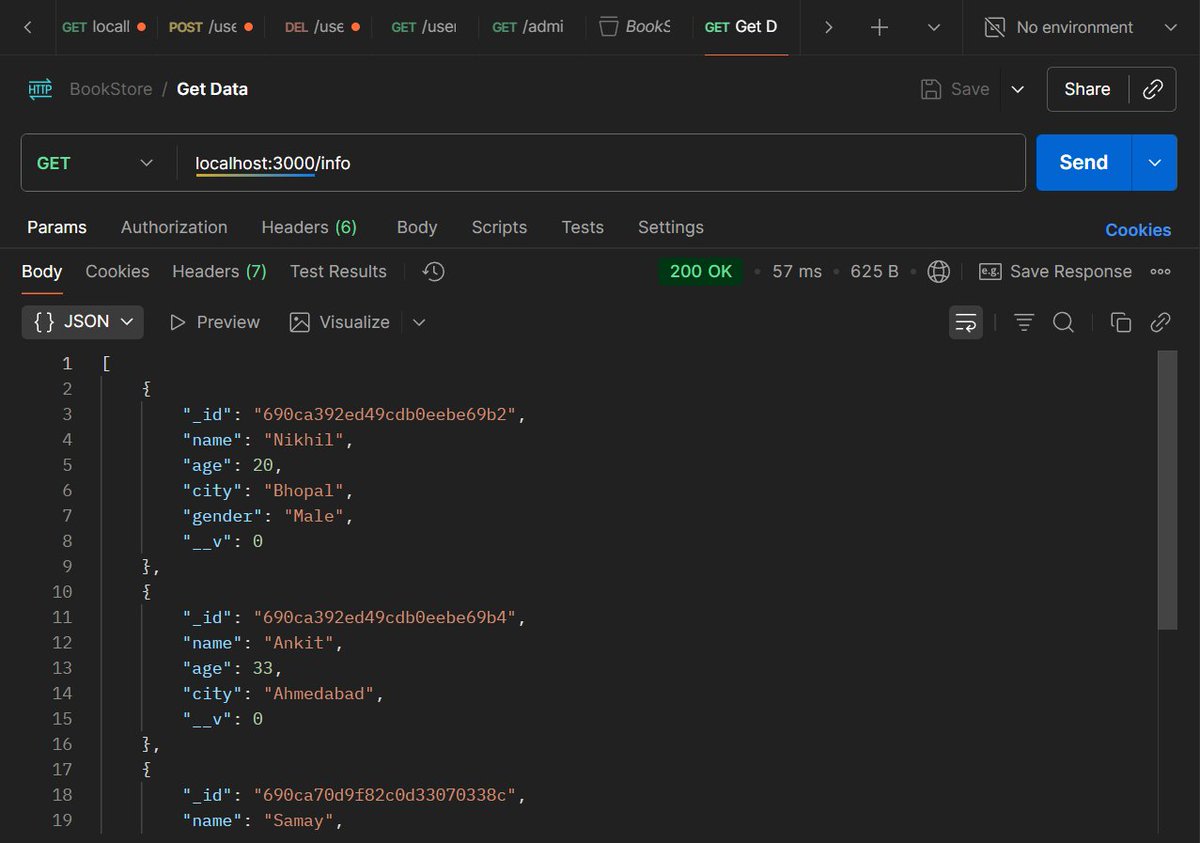 NikhilKumar_45's tweet image. Day 41/100 – #100DaysOfCode 🚀

Today I learned how to perform CRUD operations on a database using APIs 🔄

Used Postman to send requests and understand how Express + MongoDB handle creating, reading, updating &amp;amp; deleting data.

#backend #Mongodb #WebDev #API @rohit_negi9