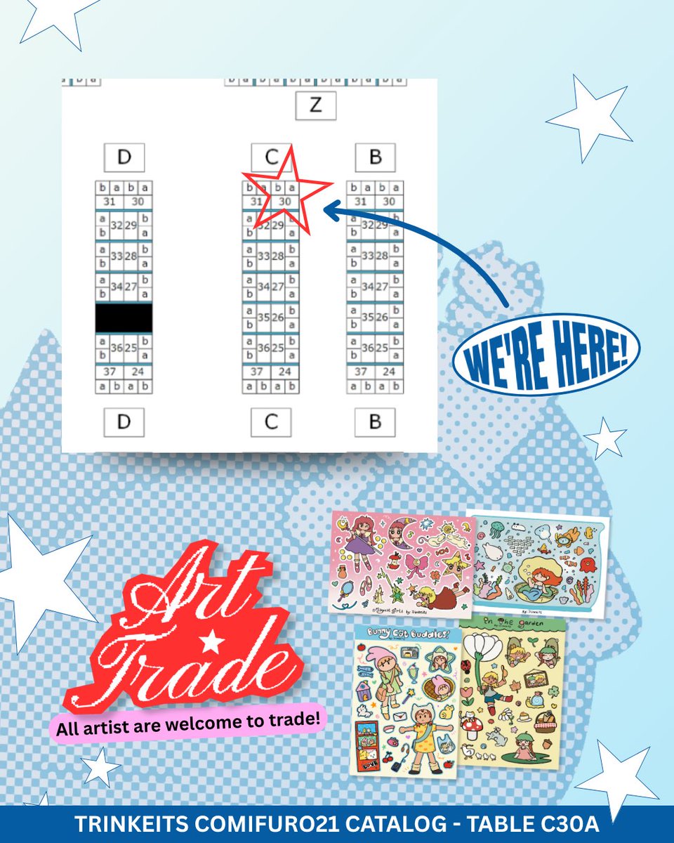 [TRINKEITS COMIFURO21 CATALOG]

Yayy yay yayy!!! these cuties will be available BOTH DAYS at <a href="/comifuro/">Comic Frontier</a> !!🍅🍅🍅 

(Originals, Ponyo, Miiko)
Art Trade are open for every artist, pls just dm me!!

See you at table C30A ✏️🧢🏡

#comifuro #cf21 #comifuro21 #comifuro21catalogue