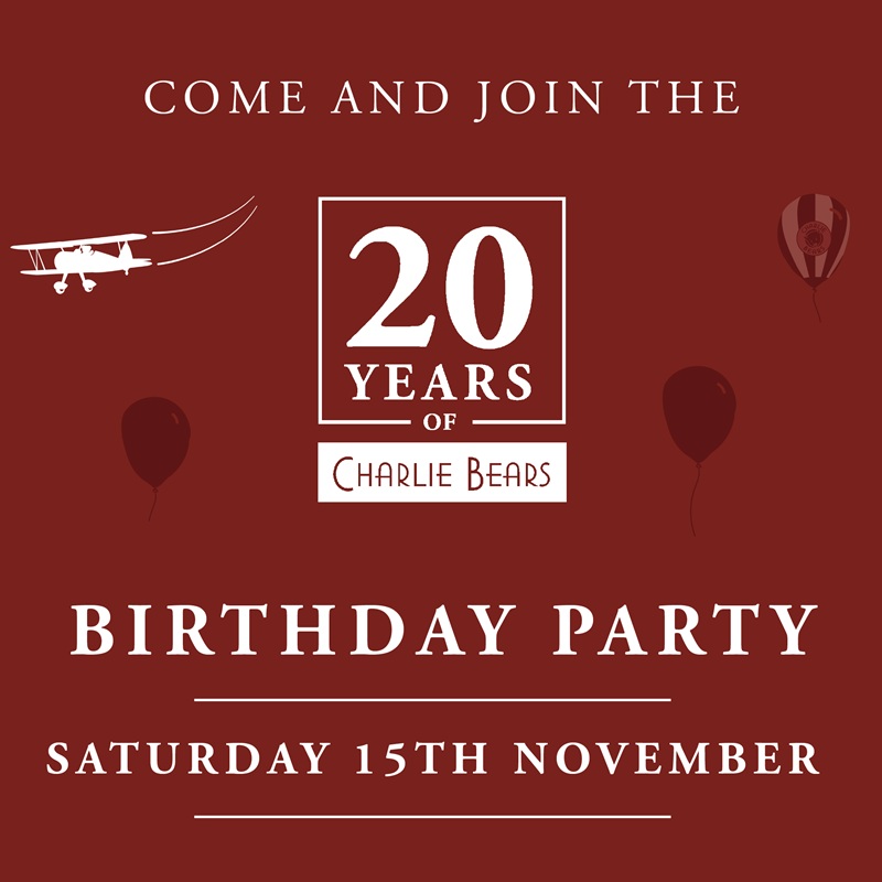 Charlie Bears - 20th Birthday Celebearations!  Saturday 15th November 10am - 5pm 🥳🐻 - mailchi.mp/beargarden/sur…