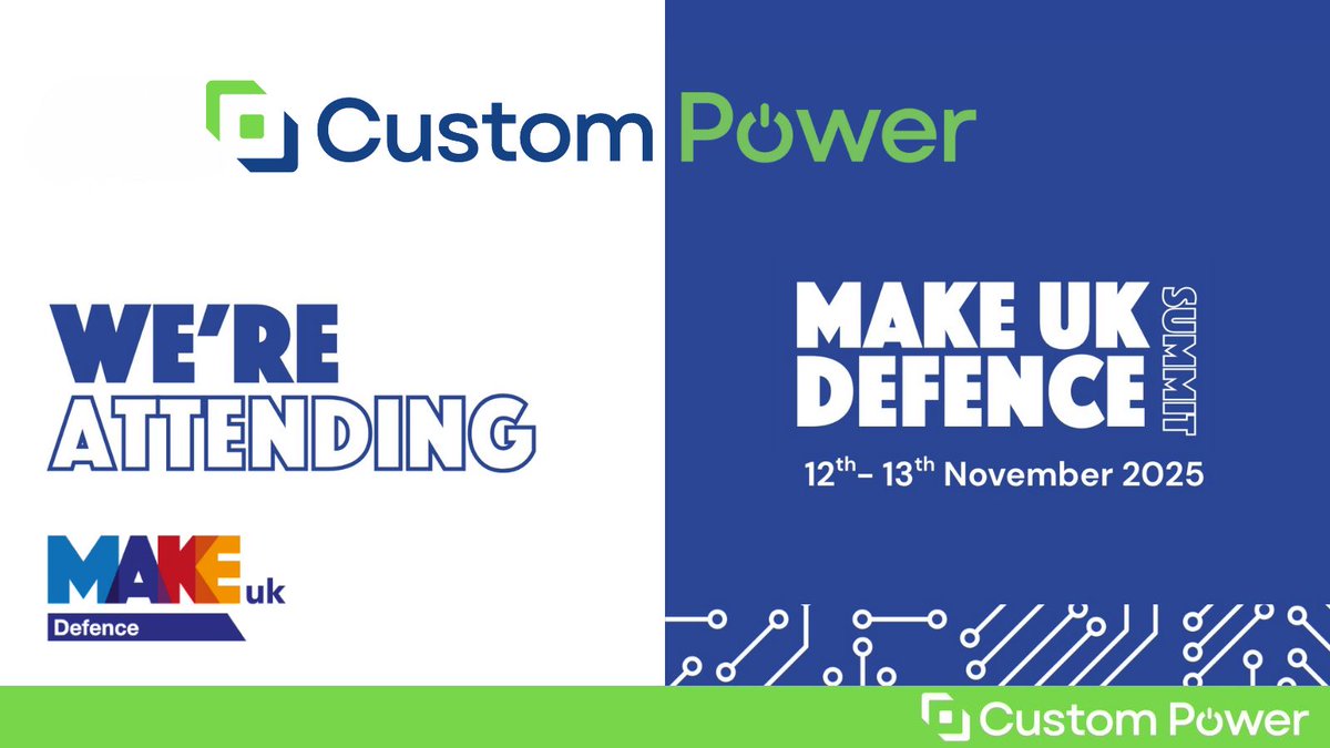 _CustomPower's tweet image. We’re excited to be attending the Make UK Defence Summit on Thursday 13th November. Dave Carlton and Laurence Fadden will be connecting with industry leaders and showcasing how we’re delivering lightweight, safe, and high-performance power solutions.

#MUKDSummit2025