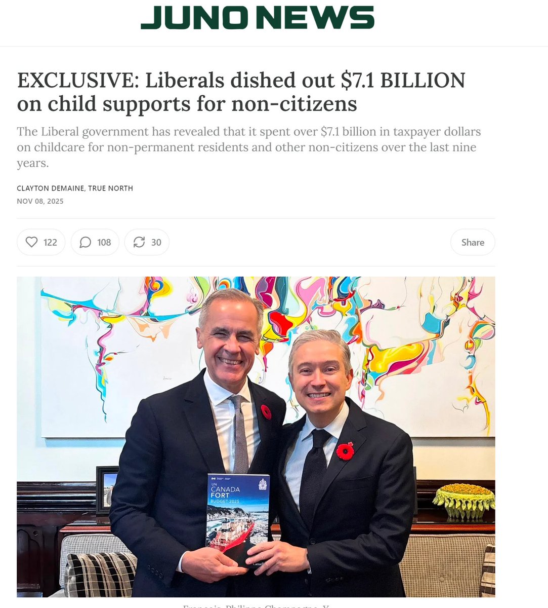 🚨WOW - FOR EVERYONE BUT CANADIANS

The government of Canada GAVE OUT $7.1 BILLION DOLLARS

to temporary residents to Canada in the form of CCB payments since 2015

this is on top of the $66.3 billion they gave out in foreign aid during this same period.