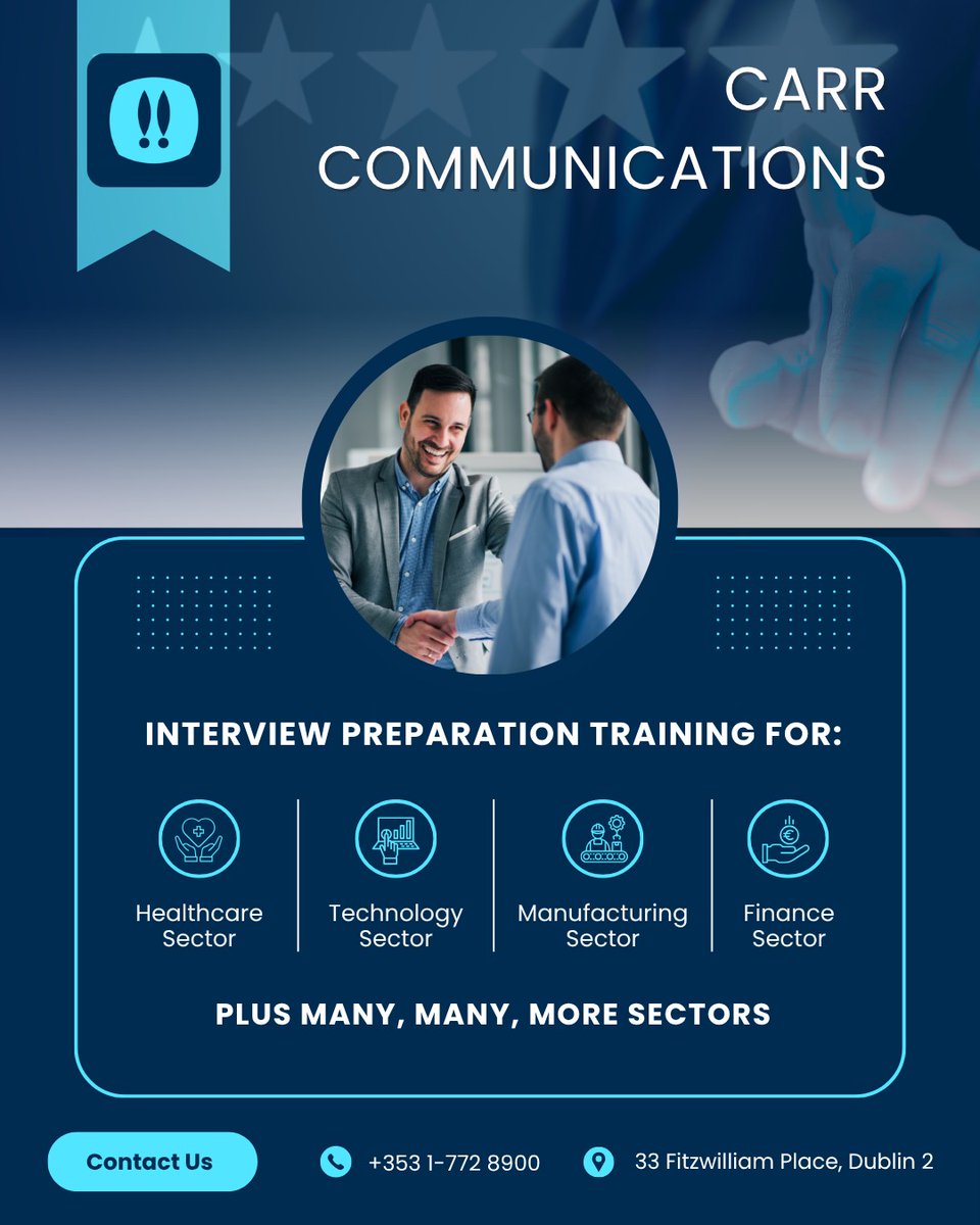 CarrCommsLtd's tweet image. No matter the Sector, receive expert-led Interview Preparation Training.

Get started today by calling us on +353 1-772 8900, or e-mail info@carrcommunications.ie, &amp;amp; a member of our experienced team will contact you.

#Interview #InterviewTraining #NewJob #CareerDevelopment