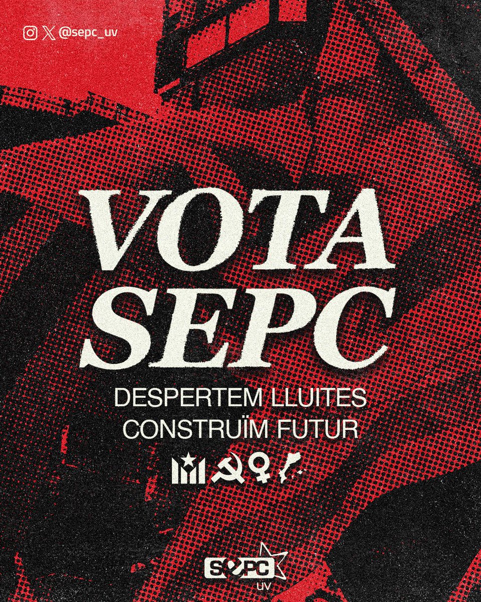 Aquest 20N vota SEPC perquè cal prendre consciència, cal despertar la lluita. Perquè només lluitant podem construir una universitat pública⭐, popular✊, feminista♀, en valencià👅 i de qualitat📚!

DESPERTEM LLUITES, CONSTRUÏM FUTUR ❤️‍🔥⚒️✊🏽

#VotaSEPC
#Despertem #Construïm