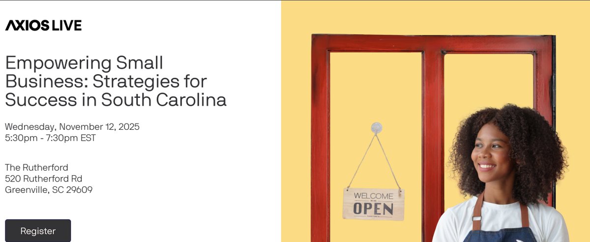 YDSPC864's tweet photo. Managing Editor of @Axios-South, @Szvetitz, will host an event 530pm tomorrow at the Rutherford on South Carolina’s small businesses that will feature @VoteTimmons @RepTimmons who is a member of @FinancialCmte and @GOPoversight. RSVP NOW at https://t.co/Egt3fKGske. #SCpol https://t.co/T0mwKy3U4x