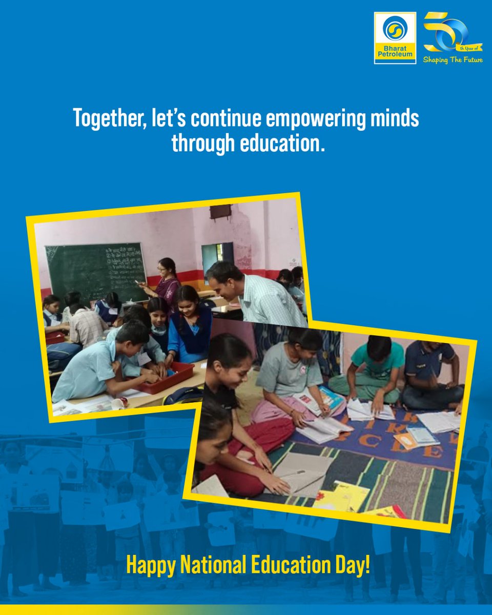BPCLimited's tweet image. Education is the foundation of every strong nation,  empowering thought, innovation, and change.

BPCL continues to support this journey through its learning initiatives.

Wishing everyone Happy National Education Day!

#BPCL #NationalEducationDay #LearningForTomorrow…