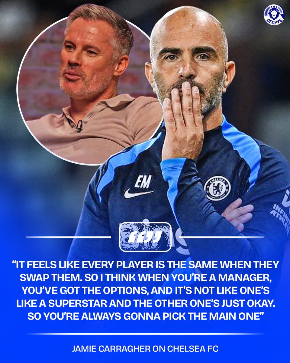 🚨 Jamie Carragher on Maresca’s rotation : 

“I think the problem with Chelsea is they obviously buy a lot of players but a lot of the players are the same, do you understand what I mean? It feels like every winger is the same” 

“It feels like every player is the same when they
