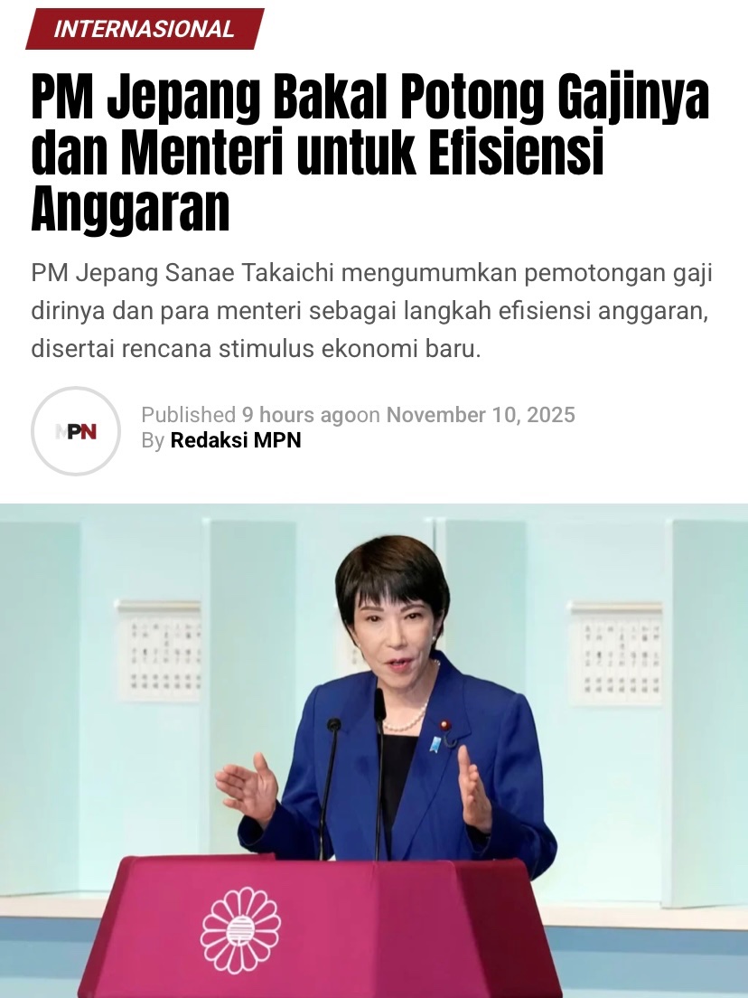 Nah, ini baru jelas, bukan cuman omon-omon...

PM Jepang bakal potong gajinya dan menteri untuk efisiensi anggaran...

Bukan ngomong efisiensi anggaran, tapi jumlah menteri dan wakil menterinya bejibun, ditambah staff khusus dan berbagai tim kerja...