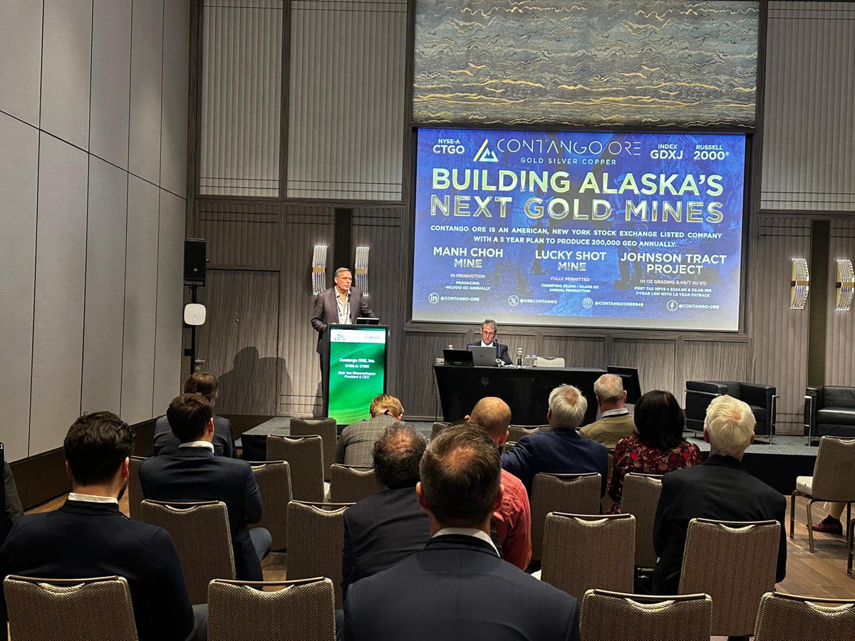 OreContango's tweet image. Rick Van Nieuwenhuyse on stage in Zurich, presenting Contango Ore&apos;s exciting opportunities to the global precious metals community. $CTGO
