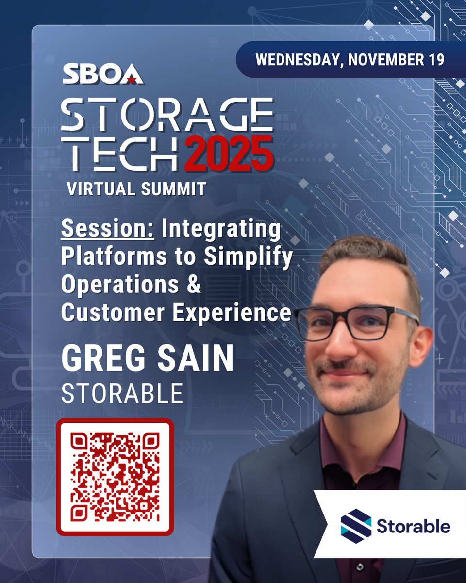 SPEAKER HIGHLIGHT: Don't miss Greg Sain, Solutions Architect at Storable during his #StorageTech2025 Session: Integrating Platforms to Simplify Operations &amp; Customer Experience

Register now for 25% off and claim your All-Access Replay Pass: bit.ly/storagetech25t…