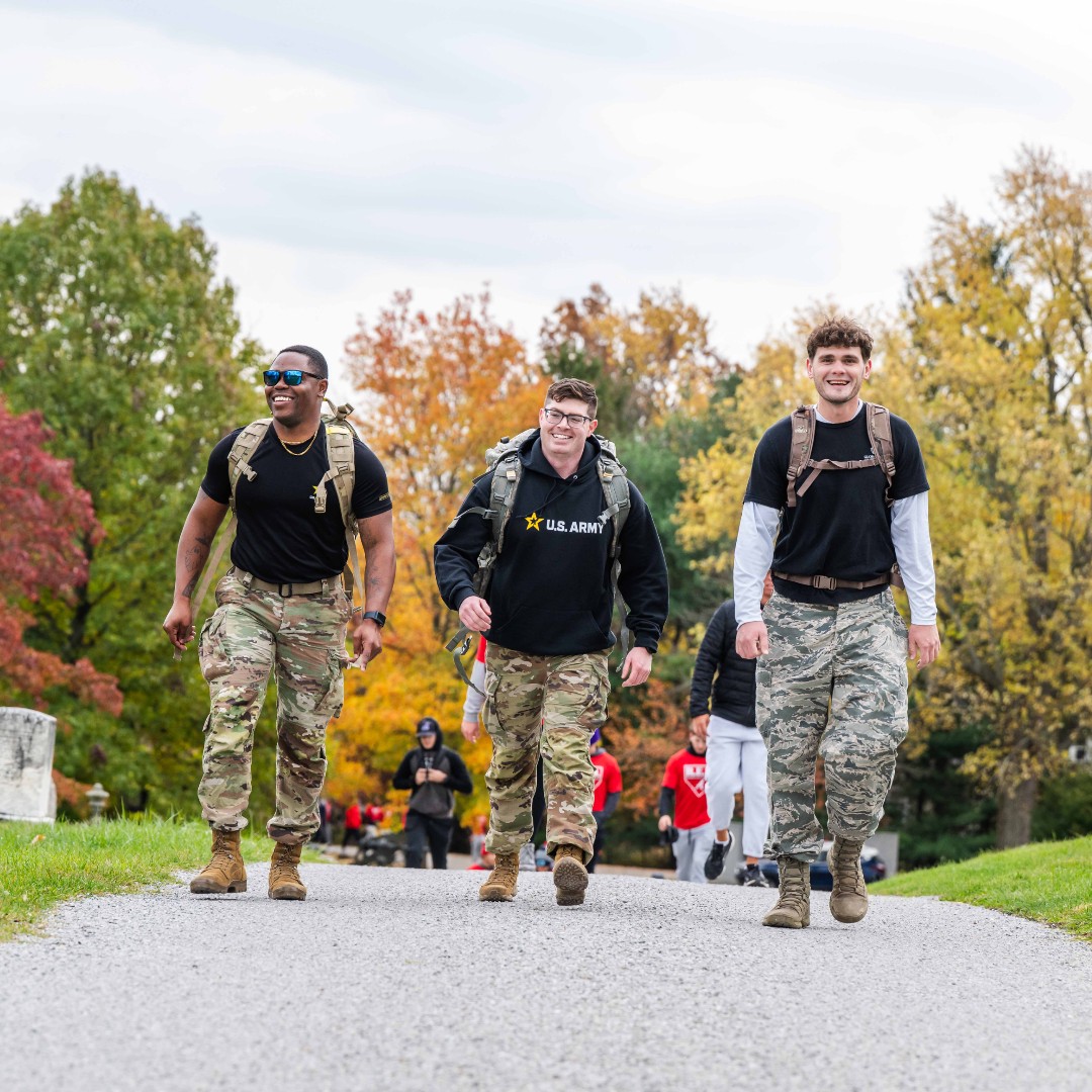 Ashland_Univ's tweet photo. On Veterans Day, we honor the courage and sacrifice of all who have served. Last week, AU’s Office of Military Family &amp; Veteran Services hosted the second annual G.W.O.T. Ruck Walk—a 3.1-mile march through campus and the City of Ashland honoring all veterans and service members. https://t.co/8fU8AVl3x5