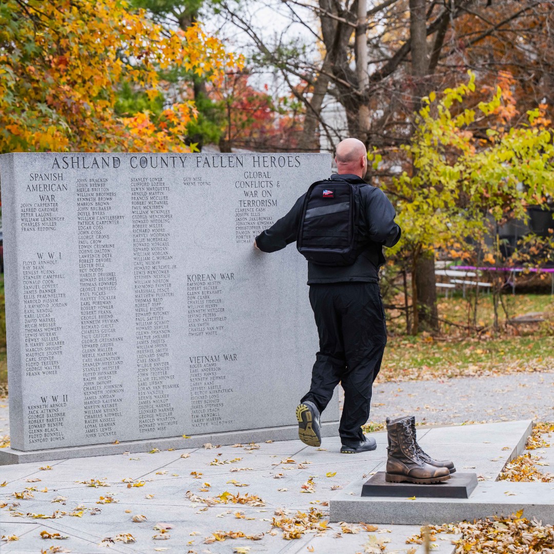 Ashland_Univ's tweet photo. On Veterans Day, we honor the courage and sacrifice of all who have served. Last week, AU’s Office of Military Family &amp; Veteran Services hosted the second annual G.W.O.T. Ruck Walk—a 3.1-mile march through campus and the City of Ashland honoring all veterans and service members. https://t.co/8fU8AVl3x5