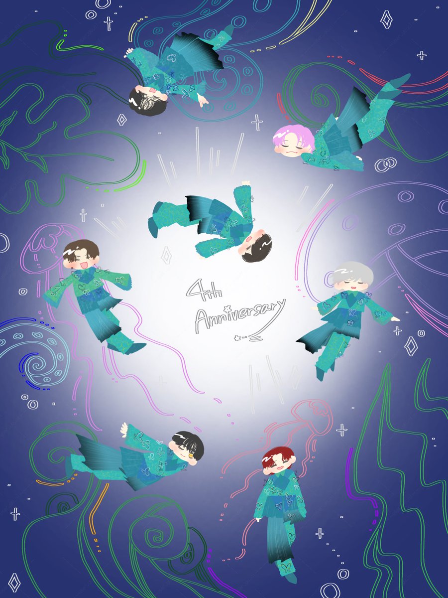 ⠀
　　♰︵︵︵︵ ୨✚୧ ︵︵︵︵♰ ⠀
　　┊ 　┊ ┊　 ⠀┊ ┊　 ┊
　　┊ 　♡ ⊹　　⠀⊹ ♡　 ┊
　　♡　　　　　　　　　 ♡
      #なにわ男子デビュー4周年
　　  🩷💙🧡❤️💛💚💜