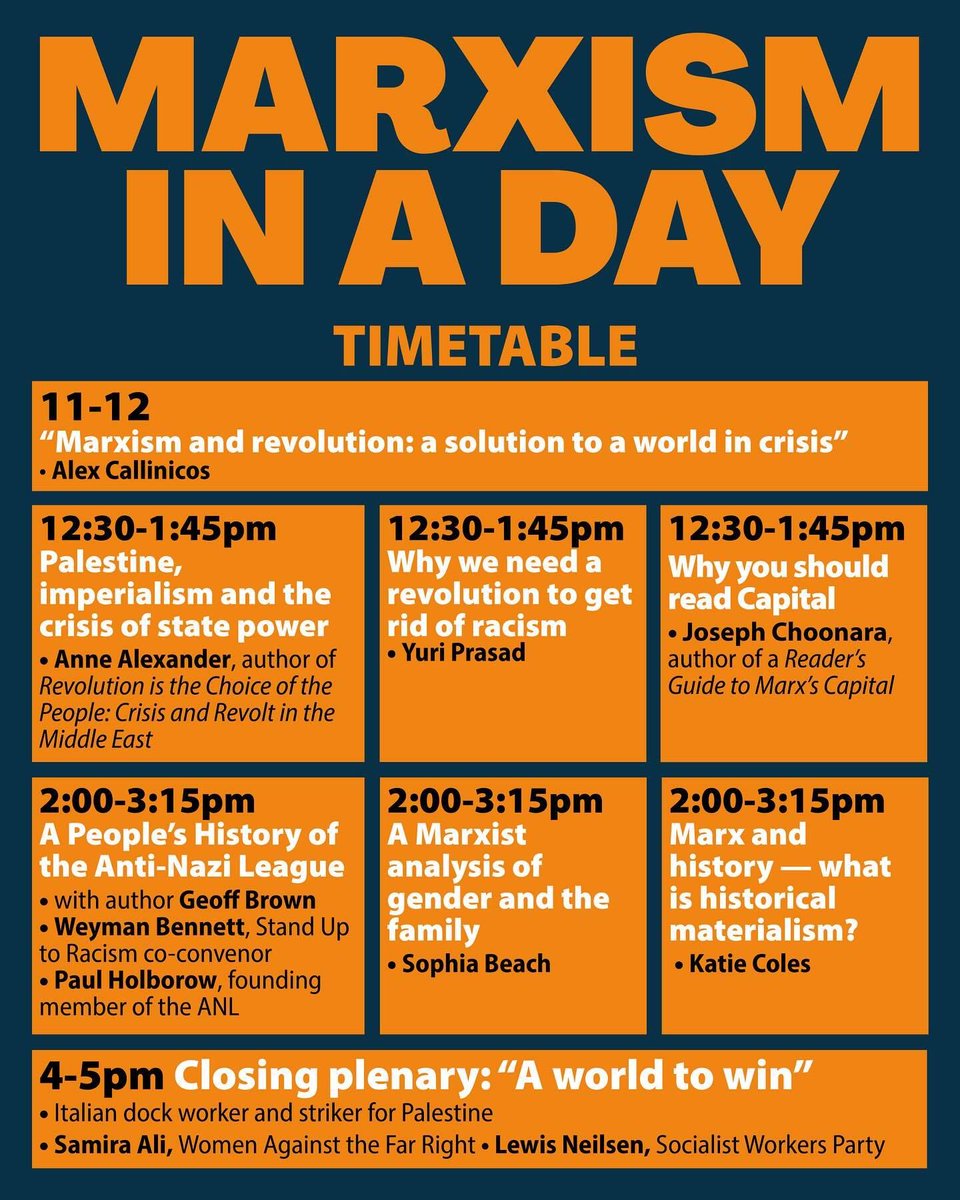 OxSwp's tweet image. 🚩 #MARXISM IN A DAY
Join the SWP for a day of Marxist ideas, theory &amp;amp; debate

Sat 22 Nov, 11am-6pm
Birkbeck Uni, LDN WC1E 7HX

Timetable: buff.ly/cLNMXTc
Tickets: bit.ly/LDNMarx

Sheffield 25/10 • Manchester 1/11 • Leeds 15/11 • Cardiff 29/11 • Bristol 6/12