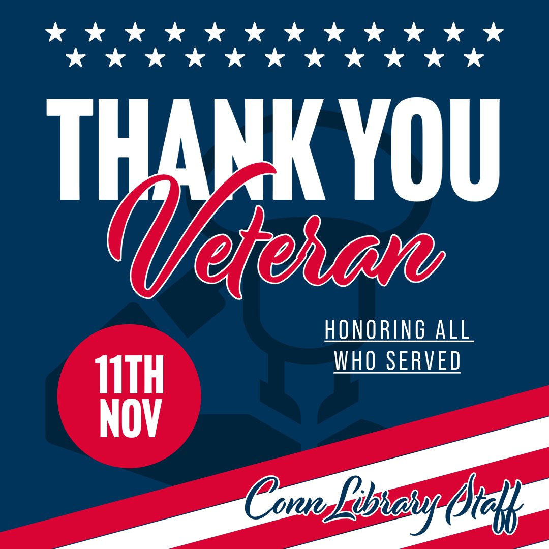 ConnLibrary's tweet image. Happy Veterans Day! Conn Library proudly salutes our veterans for their service and sacrifice. Join us in expressing gratitude today and always. Thank you!

#VeteransDay #ThankYouVeterans #WSCConnLibrary