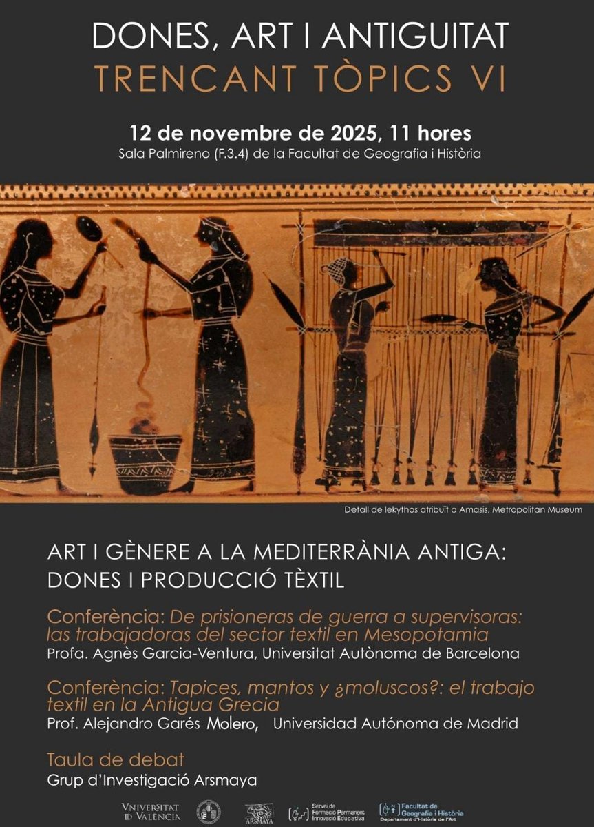 GaresAlejandro's tweet image. Ens veiem demà a @FacGeoiH on estaré parlant sobre el treball tèxtil a la Antiga Grècia 🧵🏺
