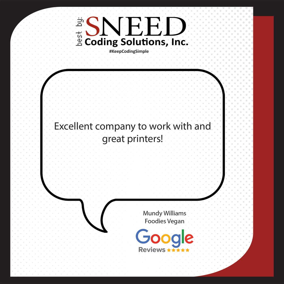 SneedCoding's tweet image. Thanks to Mundy at @FoodiesVegan🌿 for the kind words and continued trust🙏.
Have you used a SNEED-JET® printer🤔? Leave us a Google review and help others find printing solutions that work. ⭐
hubs.ly/Q03RRK5W0
#CustomerFeedback #GoogleReviews #PrintingSolutions