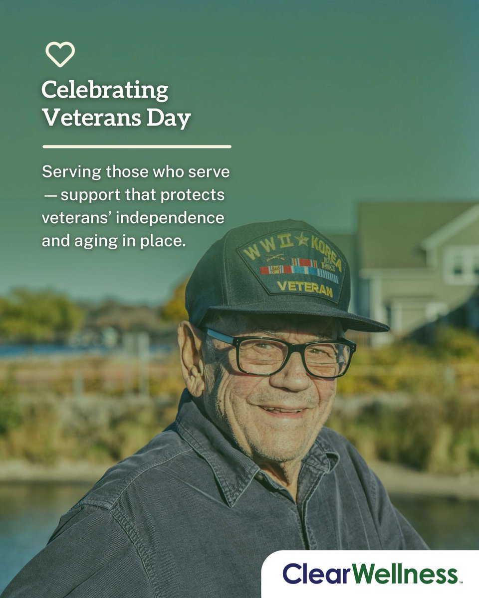 This #VeteransDay, we honor those who served. 🇺🇸 #ClearWellness helps veterans age safely &amp; independently with weekly coach calls, gentle wellness tracking &amp; family updates. 
 Learn more: bit.ly/4nV6Aqk  
 #ThankYouForYourService #AgingInPlace
