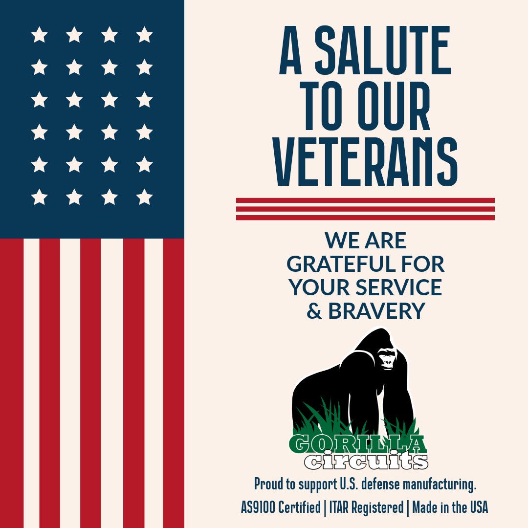 GorillaCircuits's tweet image. 🇺🇸 This Veterans Day, we honor those who serve.

Gorilla Circuits is proud to support U.S. defense programs by manufacturing and assembling high  circuit boards for critical applications. 

Thank you to all U.S. veterans for your service.