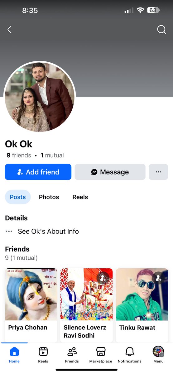 कृपया मदद करे 🙏 

किसी चाहने वाले ने मेरी प्रोफाइल पिक लगा कर फेसबुक पर Ok Ok नाम से 🆔 बना दी है। 

इसको रिपोर्ट करेंगे तो शायद FB वाले इस अकाउंट को ब्लॉक कर दे। 

facebook.com/share/17NZWELe…