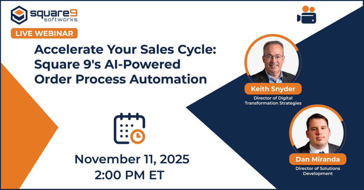 S9Softworks's tweet image. Slow order processing leads to slow revenue.

See how automation speeds up:

- PO and SO review
- BOL extraction
- Approval workflows

Join our Nov. 11 webinar: 

Start accelerating your sales cycle: hubs.ly/Q03SC69M0

#OrderProcessing #Automation #SalesOps #Square9
