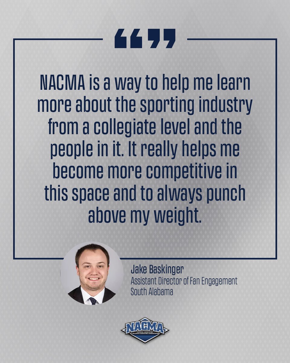 🗣️ <a href="/jbaskinger41/">Jake Baskinger</a> of <a href="/SouthAlabama/">South Alabama Athletics‼️</a> shares how #NACMA helps him stay competitive and connected in collegiate marketing. 👏