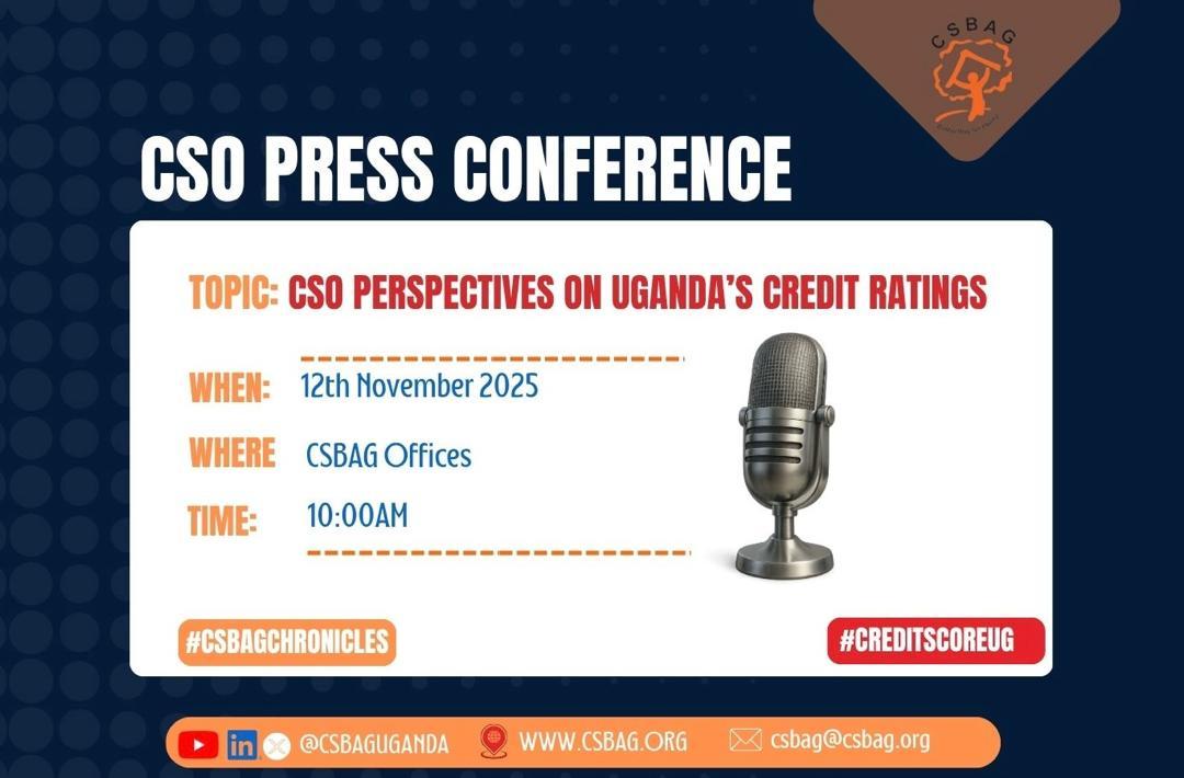 Cordinating <a href="/CSBAGUGANDA/">CSBAG (csbag.org)</a> CSO Press Conference on Uganda’s Credit Ratings starting at 10am. #CreditScoreUG