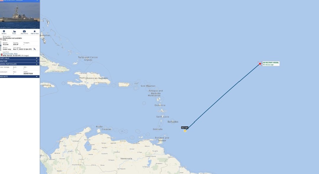 🇺🇸🇻🇪 | El portaaviones USS Gerald Ford y todo su grupo de ataque están ingresando en estos momentos al Área de Control del Comando Sur, en el Océano Atlántico.

A horas de que ya puedan sumarse a la operación contra el Cártel de los Soles en el Mar Caribe.