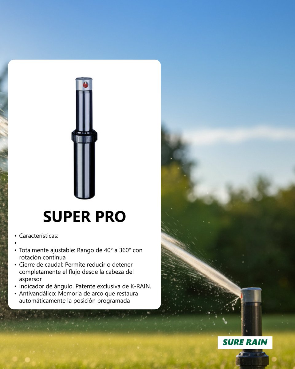 SureRain's tweet image. Aspersores Emergentes K-RAIN 💦

ASPERSOR RPS 75
rosca hembra 3/4"

ASPERSOR RPS SELECT
rosca hembra 3/4"

ASPERSOR PRO PLUS
Medidas: rosca hembra 3/4"

ASPERSOR SUPER PRO
rosca hembra 3/4"

ASPERSOR MINI PRO
rosca hembra 1/2"

PRO SPORT
rosca hembra 1"