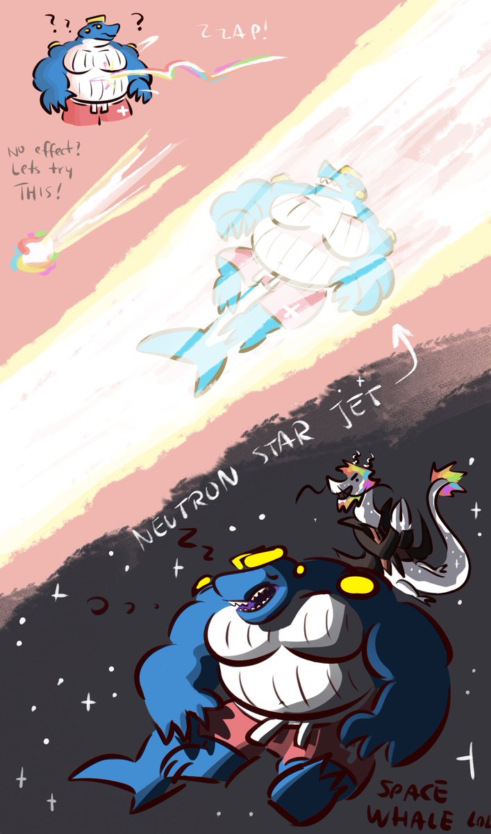 space_salaman's tweet photo. psd makes him a space whale!
- since the tiny cosmic ray had no effect, why not bring in the neutron star jet! prism space dragon being meanie! ππͺ #ocs #Comic #spacewhale #dragon https://t.co/5DBtmxIx2g