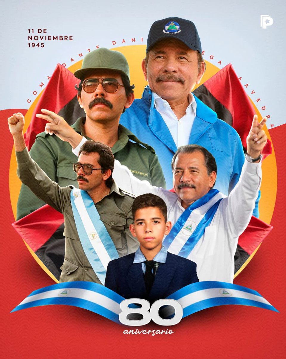 🎉Con mucho cariño, respeto y admiración saludamos y felicitamos a nuestro co-presidente Comandante Daniel Ortega quien a lo largo de su vida ha luchado con amor por una Nicaragua bendita y siempre libre 🎂🎊❤️🖤
 #TodosSomosDaniel80YMas 
#Nicaragua
#PLOMO19