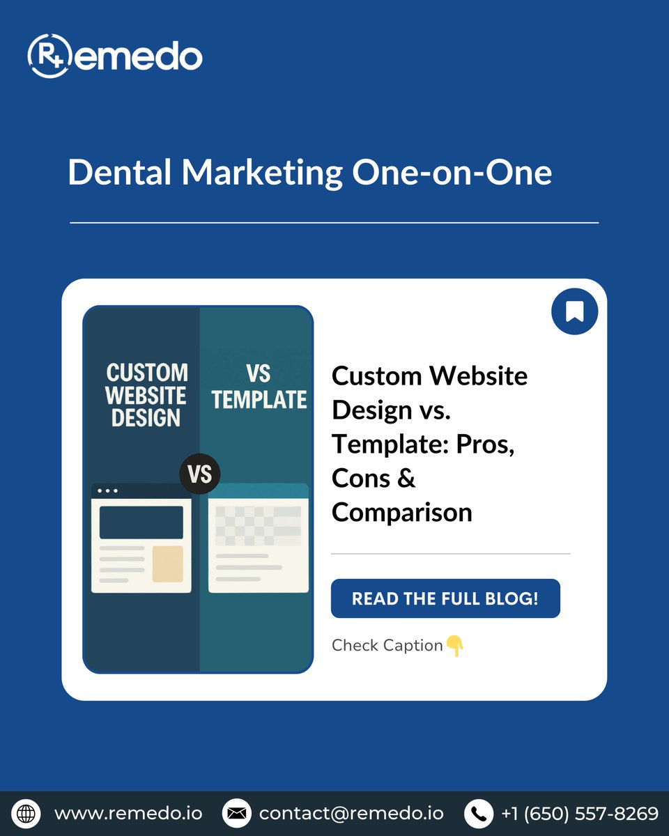 remedo_io's tweet image. 💻 Custom Website Design vs. Template: Pros, Cons &amp;amp; Comparison
There was a time when dental websites were nothing...

👉 Read the full blog: linkly.link/2KfTg
.
#DentalWebsiteDesign #DentalMarketingTips #WebsiteForDentists #remedo