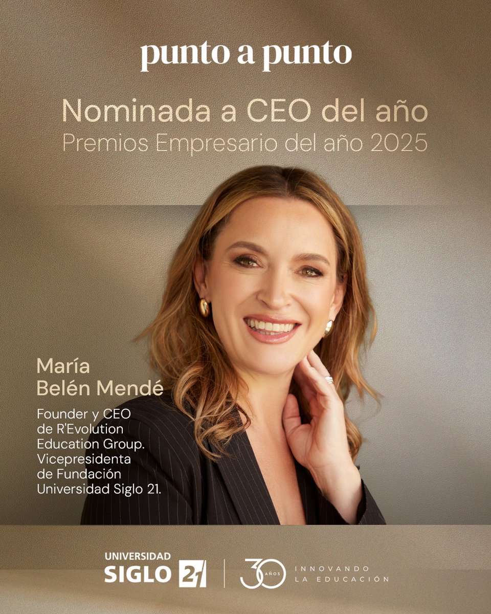 Celebrar la nominación de <a href="/MendeMariaBelen/">María Belén Mendé</a> como CEO del Año 2025 en los Premios Empresario del Año de <a href="/puntoapuntocba/">Punto a Punto</a> es motivo de enorme orgullo.

Belén representa un liderazgo que impulsa, que convierte las ideas en acción y los desafíos en oportunidades. Su trabajo al frente