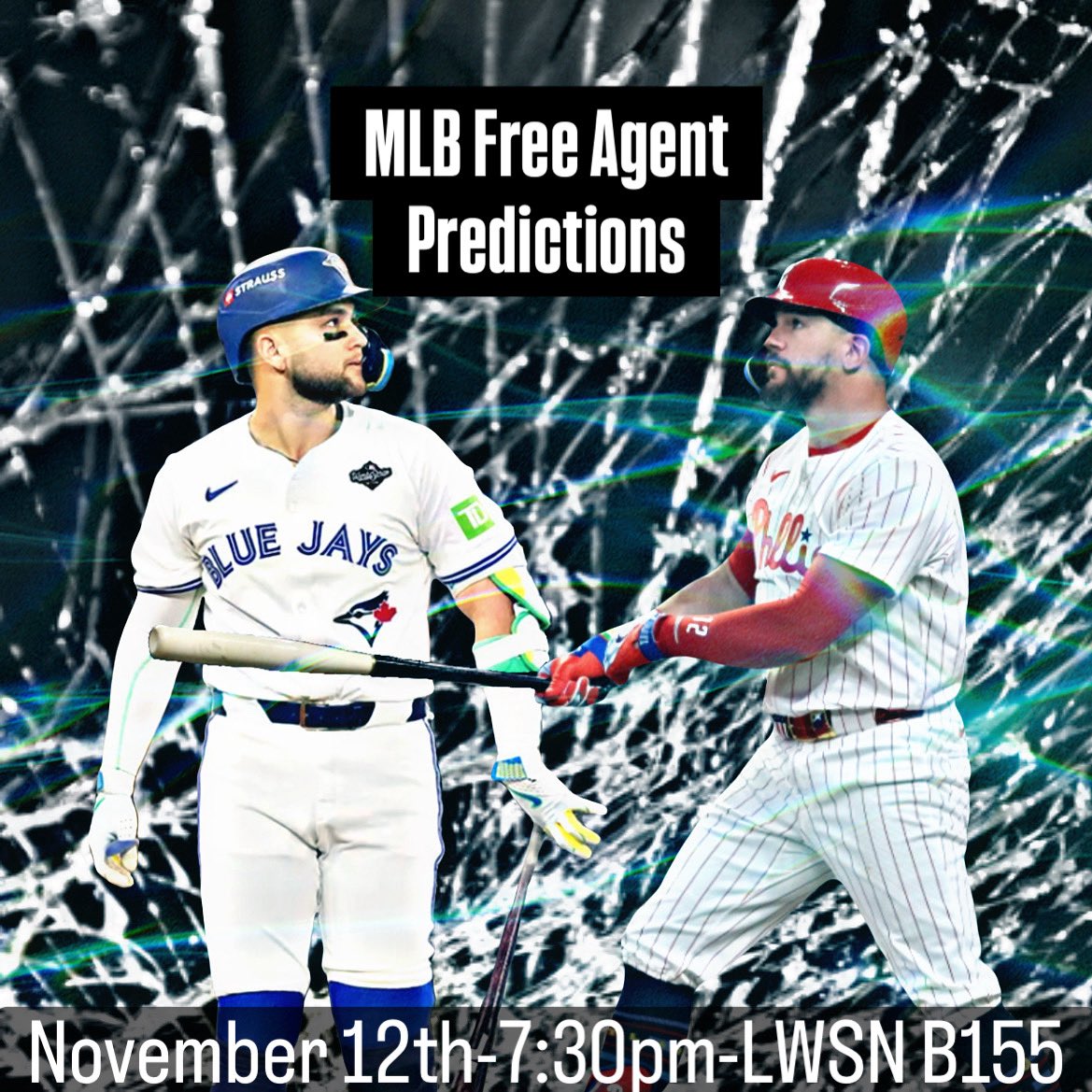 SA_Purdue's tweet photo. MLB Free Agency⚾️❗️

Show out this Wednesday at 7:30pm in LWSN 155 to share your thoughts on where the MLBs biggest free agents will land!

Can’t wait to see you there‼️ https://t.co/cBxSqM4Om4
