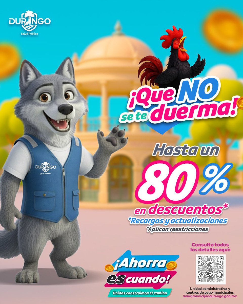 DurangoCap's tweet image. ¡Aquí están los mejores descuentos del año! 😮‍💨🙌🏻

Aprovecha y ponte a mano en el predial y multas. 💵

Porque #AhorraEsCuando y en nuestra casa cumplir también tiene recompensa. 🏡🤍

Ojo: los viernes hay un descuento extra. 👀

#DurangoEsElCamino 🐺