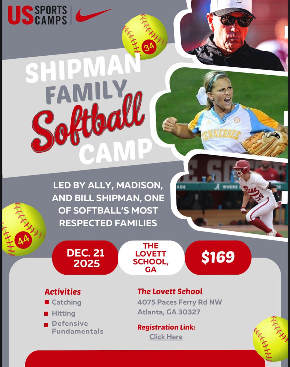 Christmas camp with the Shipmans! Come get your work in with us before the Holidays! Register online at ussportscamps.com/softball/nike/…