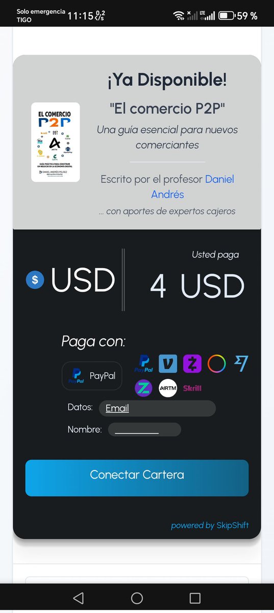 SoyDanielP2P's tweet photo. No tienes excusas para adquirir tu libro "El Comercio P2P" en su versión digital y de manera descentralizada en mi sitio web https://t.co/jqxUAzZYFj
Gracias a la tecnología de #SkipShift ahora puedes pagarlo con #Venmo #Zelle #Payoneer #Wise #Airtm #Skrill #Zinli y #Paypal https://t.co/9vUDkJwLSE