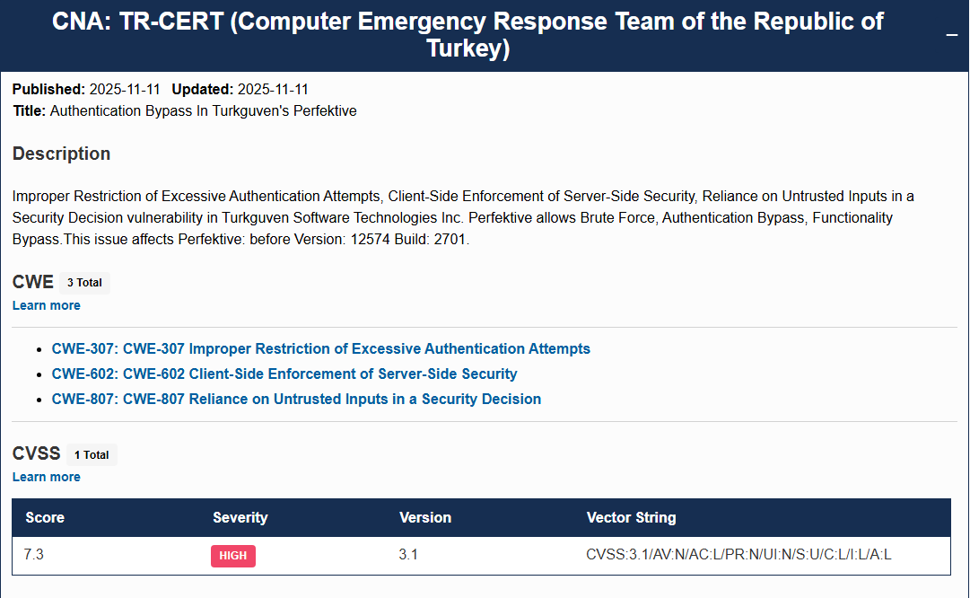 FeritOzner's tweet photo. The vulnerability I discovered has been associated with CWE-307, CWE-602, and CWE-807 categories, and has been assigned the identifier CVE-2025-10161.

CVE: https://t.co/j0PMtcn7FC
NVD: https://t.co/Ij8ZyqOcF9 https://t.co/NOESUTwtNn