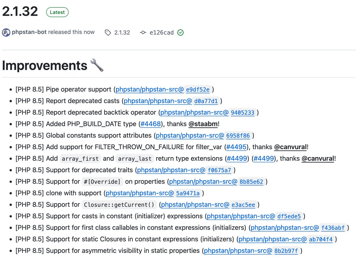 PHPStan 2.1.32, still hot out of the oven, brings full support for the remaining PHP 8.5 features 🚀