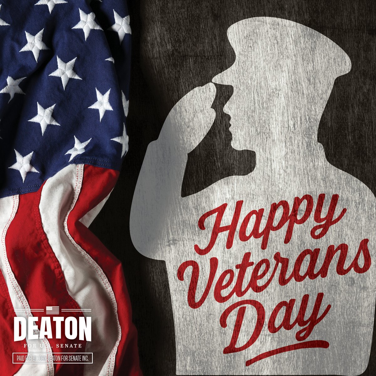 DeatonforSenate's tweet photo. On this Veterans Day, we pause to remember those who have worn the uniform and defended our freedom. Their courage, sacrifice, and unwavering dedication have kept our nation strong and free. We are forever grateful for their service and for the families who stand beside them. Today and every day, we honor their commitment to protecting the values we hold dear.