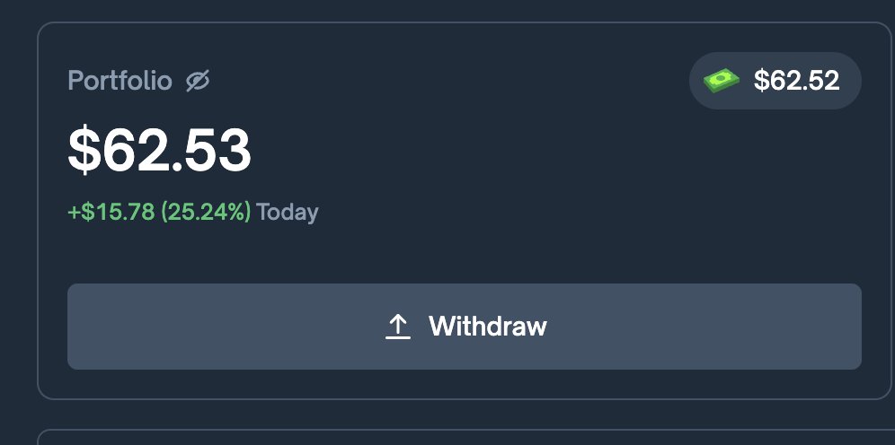 EmilioB44's tweet image. Beginning Balance: $62.53

Day 1/???

I will be completing a challenge on @Polymarket that will go from my current balance all the way up to $10,000. With my current balance, if I were to use my whole balance on multiple plays and continue to compound every day at +20%, it would…