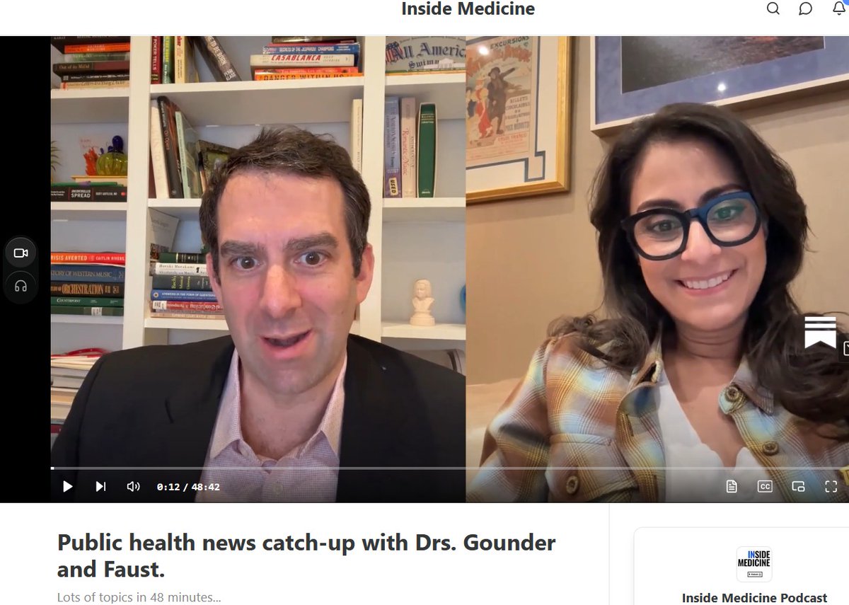 greg_folkers's tweet image. Inside Medicine: Public health news catch-up with Drs. Gounder and Faust.

Lots of topics in 48 minutes...

w   @jeremyfaust  and @celinegounder 

▶️   bit.ly/4i3X9mj