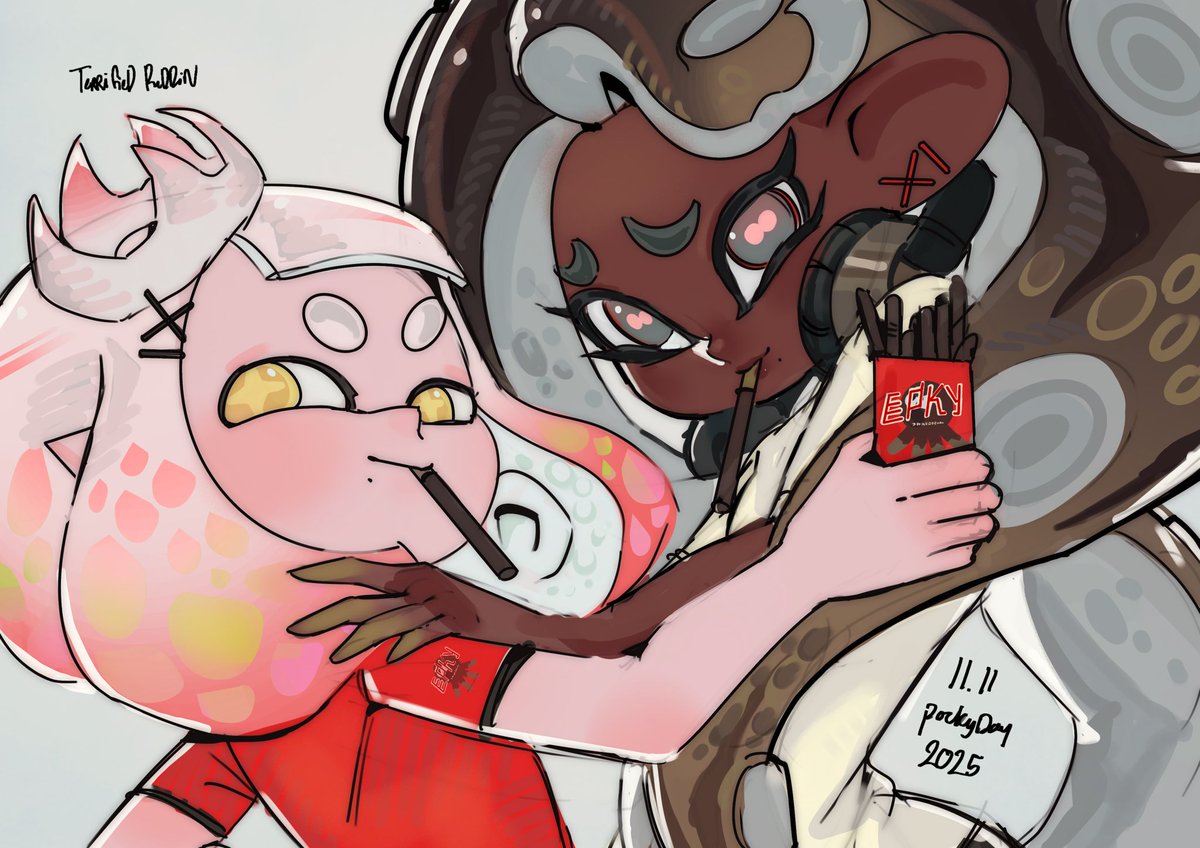 TerrifiedPuddin's tweet image. Pocky Day with Pearlina
#splatoon #pocky #art