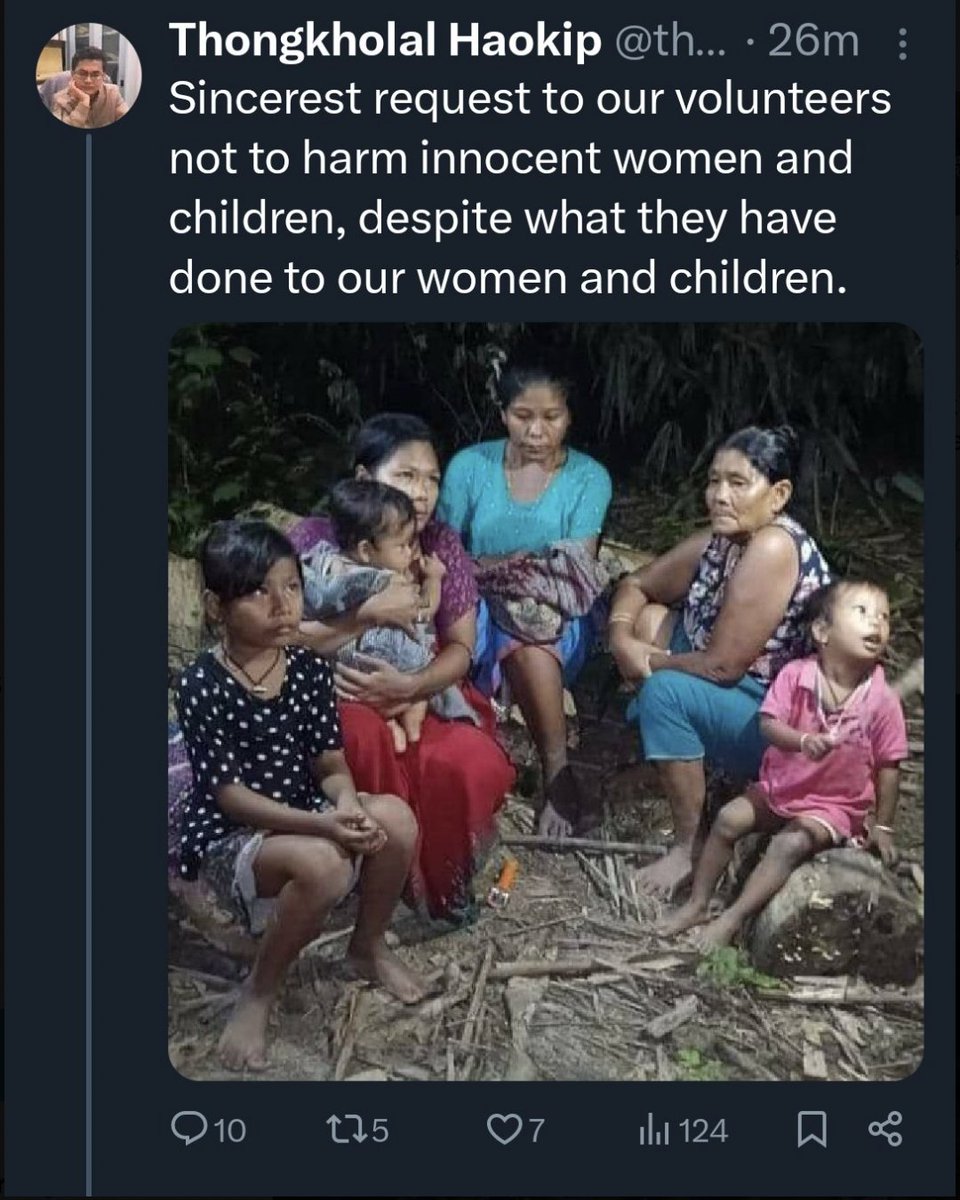 It was on 11/11/2024 that Kuki militants attacked at Jiribam.
6 innocent Meitei women and children as old as 10 months were abducted later their dead bodies were found floating in the Barak River, on the same day two Meitei men were also
 k!lled, their charred bodies were found.