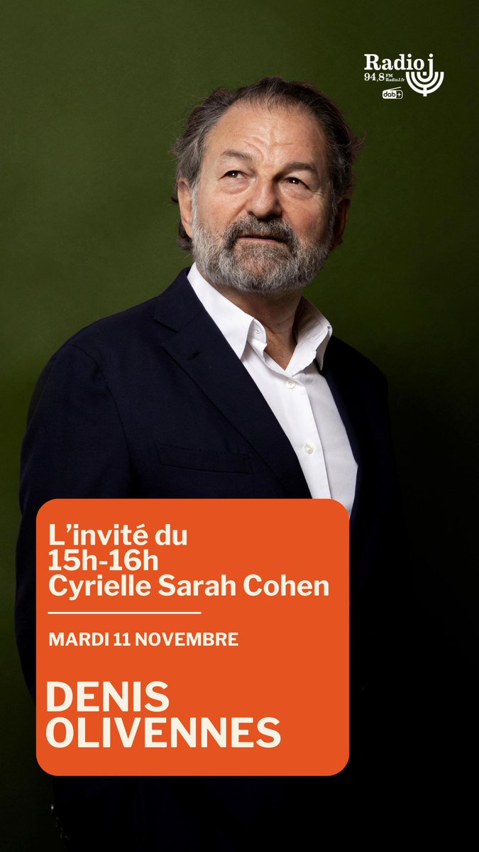 ⏰Mardi 11 Novembre, Denis <a href="/Olivennes/">Denis Olivennes</a> sera l'invité dans le 15h-16h de <a href="/CyrielleSarahCo/">Cyrielle Sarah Cohen</a>, pour son livre "Dictionnaire amoureux des juifs de France" aux <a href="/EditionsPlon/">Editions Plon</a>