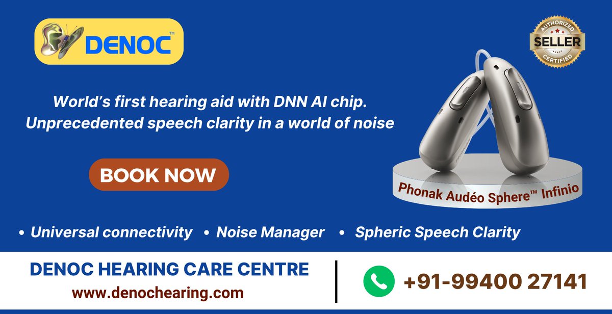 Denochcc's tweet image. 👂 Hear the Future with #Phonak Audéo Sphere™ #Infinio! 👂

Experience unmatched speech #clarity powered by the world’s first DNN AI chip – even in noisy environments.

Book your consultation today with #DENOC Hearing Care Centre

🌐 denohearing.com | 📞 +91 99400 27141