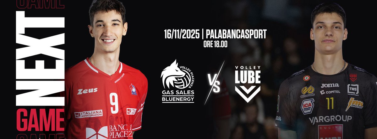 👉🏽 Contro la capolista ⚔️

🏐 5ª giornata
🏆 Superlega
🆚 <a href="/VolleyLube/">A.S. Volley Lube Civitanova</a> 
📍 PalabancaSport
🗓 16/11/25
⏰ 18.00
📺 DAZN | VBTV
🎟️ tinyurl.com/PiacenzaCivita…

#Superlega #PiacenzaCivitanova