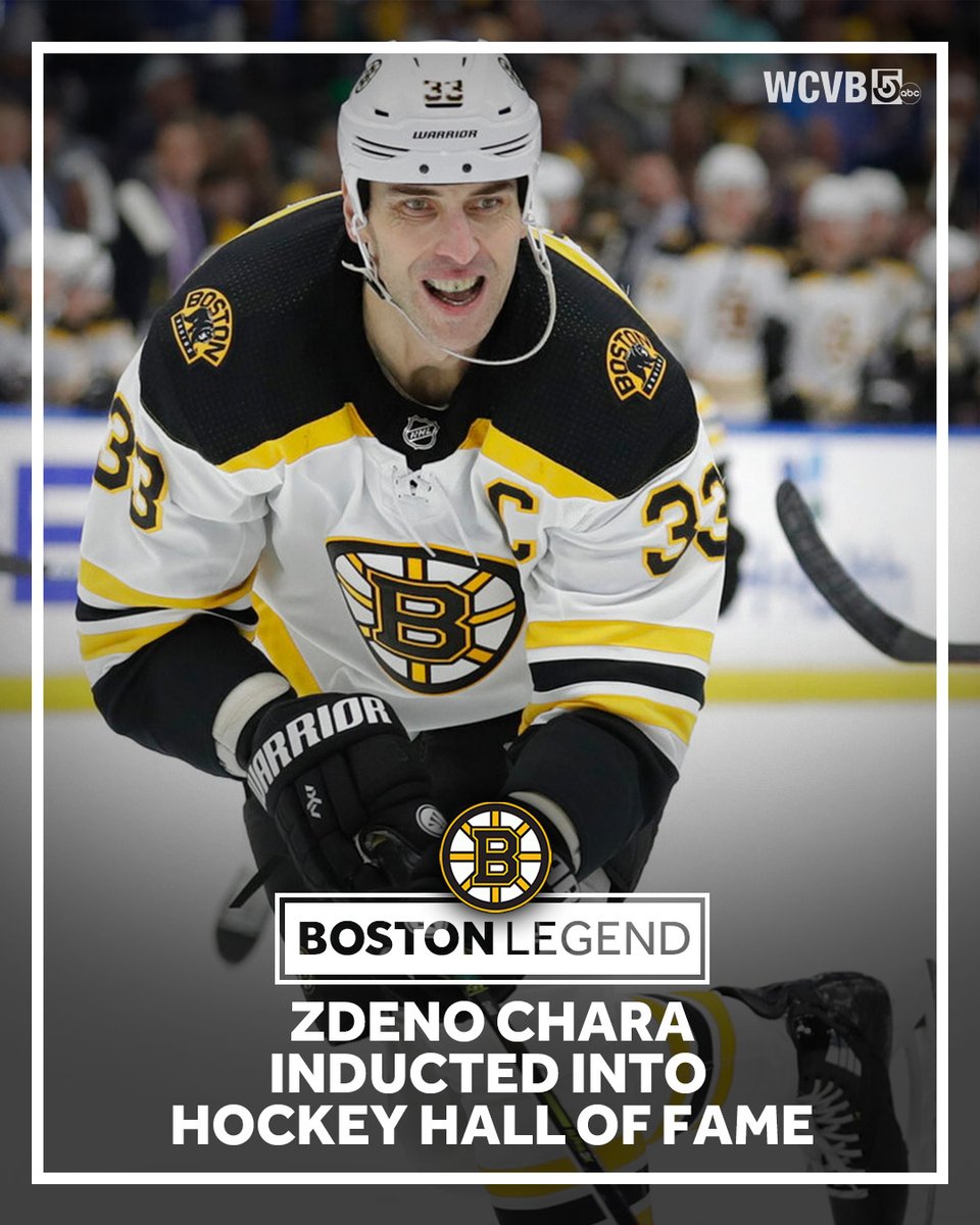 WCVB's tweet photo. Boston Bruins legend Zdeno Chara now officially has his spot in the Hockey Hall of Fame. https://t.co/q9GdByeq9Y https://t.co/e8n8F9GFxT