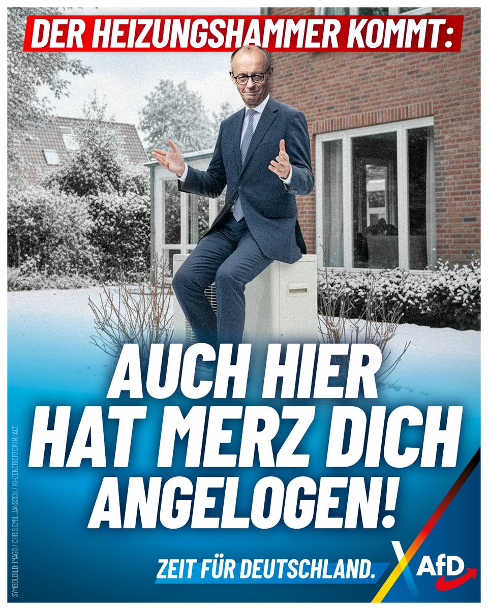 +++ Der Heizungshammer kommt: Auch hier hat Merz Dich angelogen! +++

Während die Regierungskoalition im Dauerstreit über das Heizungsgesetz versinkt, droht der nächste politische Angriff auf Hausbesitzer und Mieter. Statt echter Entlastung wird der sogenannte „Heizungshammer“