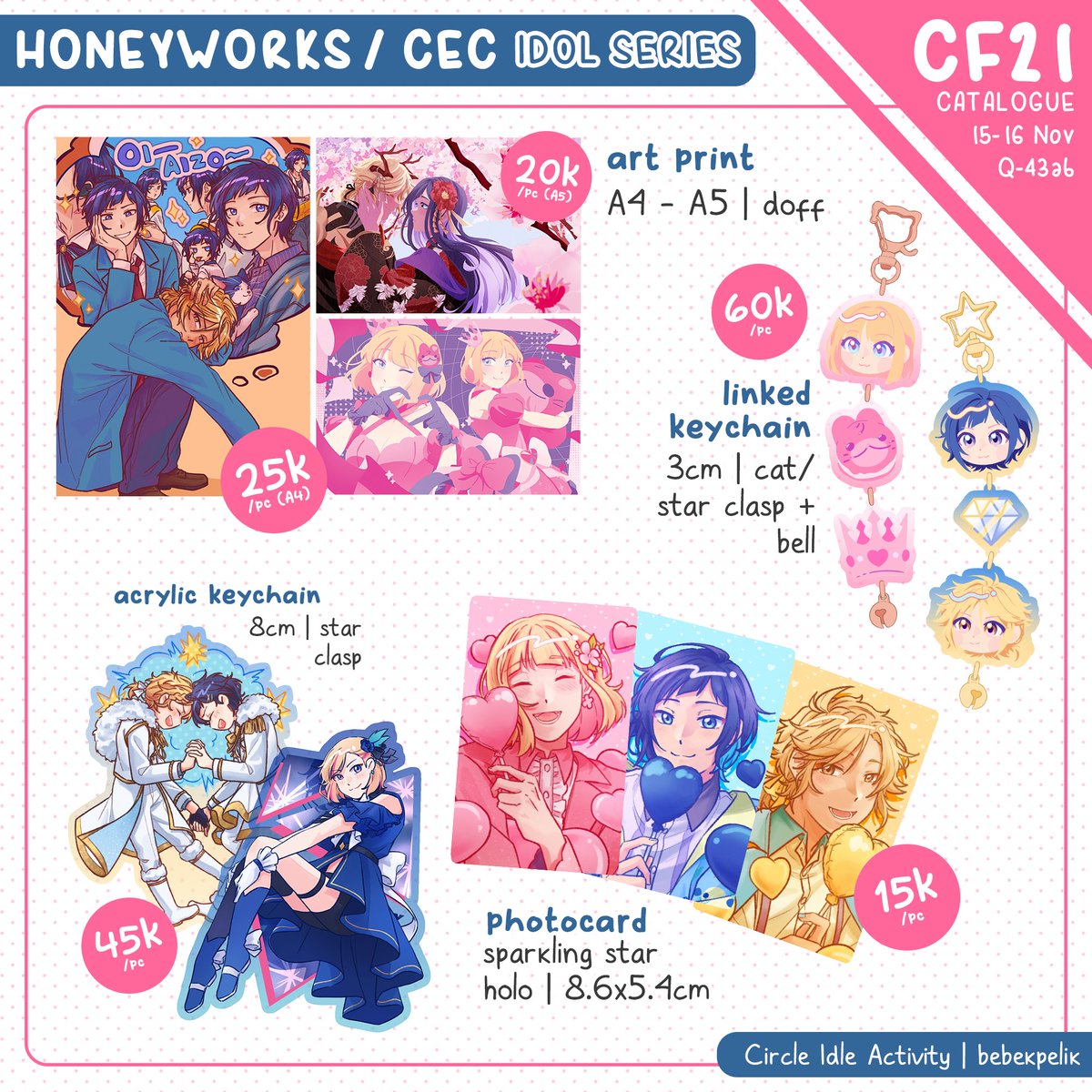 final catalog for CF21 this weekend! (🔁+❤️ appreciated o7)

📌 Idle Activity, Q-43ab
📦 OTS both days (no mail order)
✏ Ensemble Stars!!, LOVE-BULLET, HoneyWorks/CEC, ALNST, GL/yuri + misc animanga

(1/2)