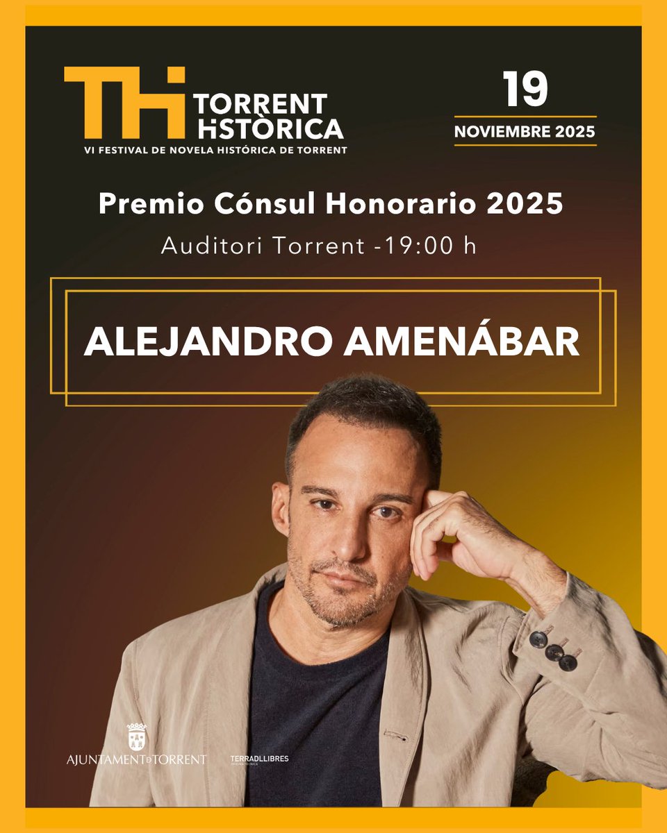 🎥 El cine y la historia se dan la mano en Torrent Històrica 2025.
Alejandro Amenábar, uno de los grandes nombres del cine español, recibirá el Premio Cónsul Honorario del festival.
Un reconocimiento a su trayectoria y a su capacidad de narrar la historia desde la gran pantalla.